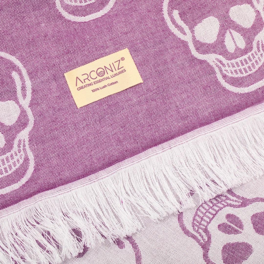 Luxurious Turkish Cotton Beach Towel - Skull Design Lilac - BL-QS7D-COQM - Arconiz