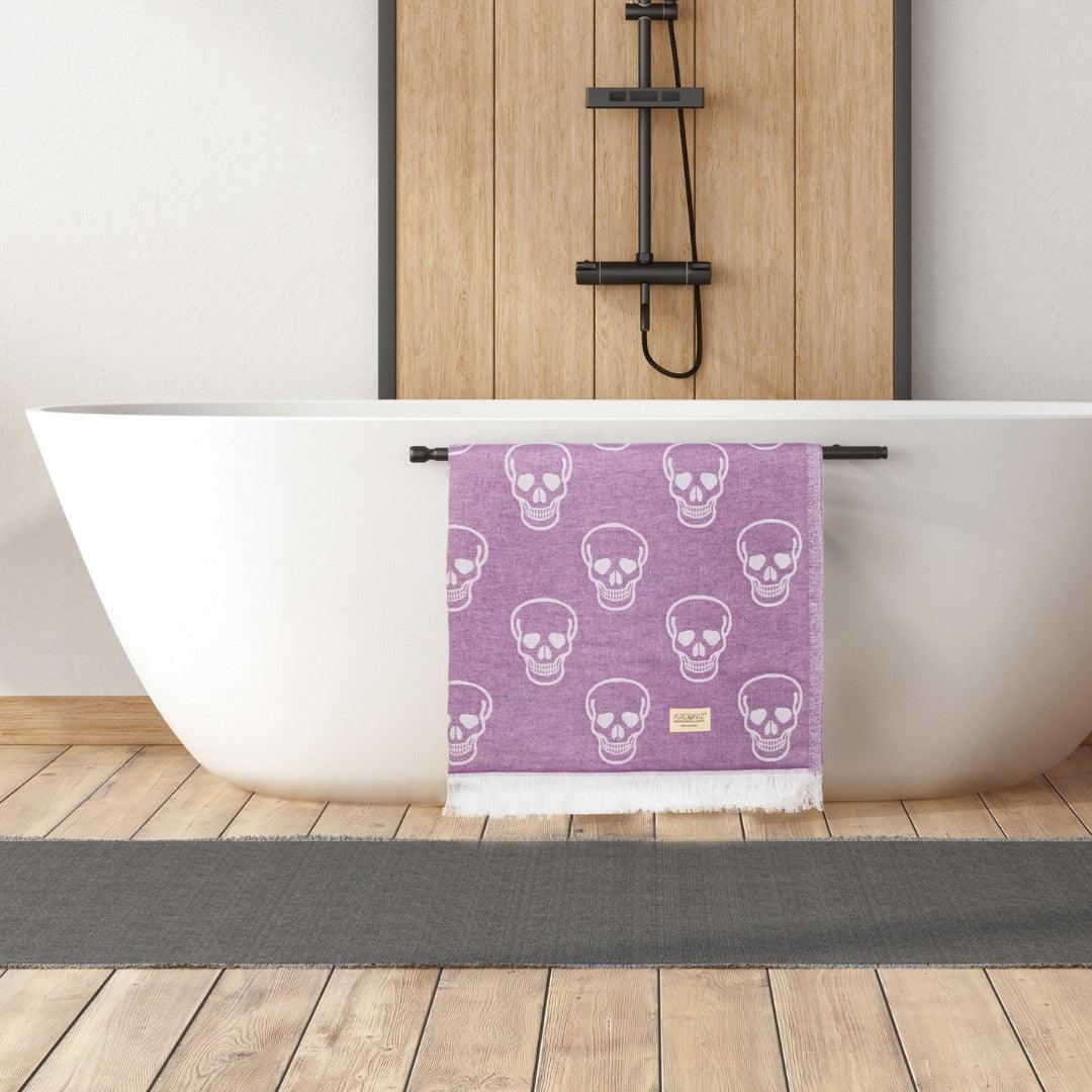Luxurious Turkish Cotton Beach Towel - Skull Design Lilac - BL-QS7D-COQM - Arconiz