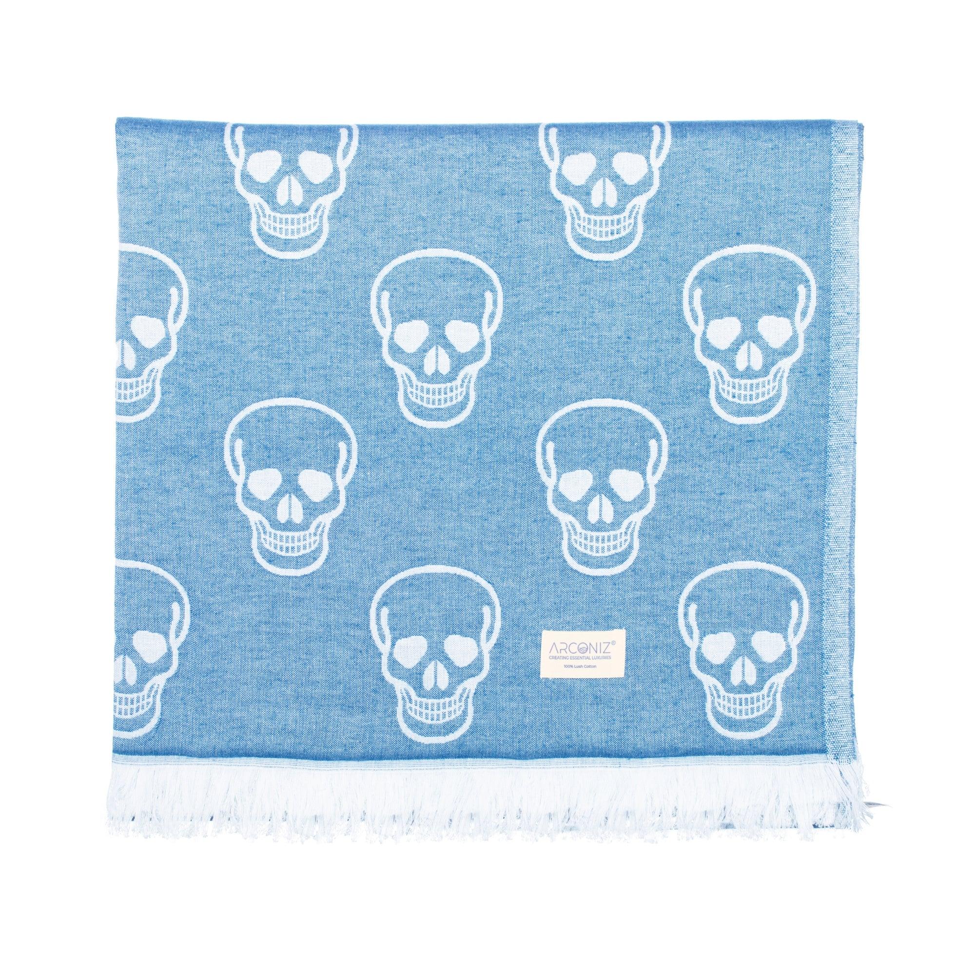 Luxurious Turkish Cotton Beach Towel - Skull Design Light Blue - B9-ZIGH-EWMD - Arconiz