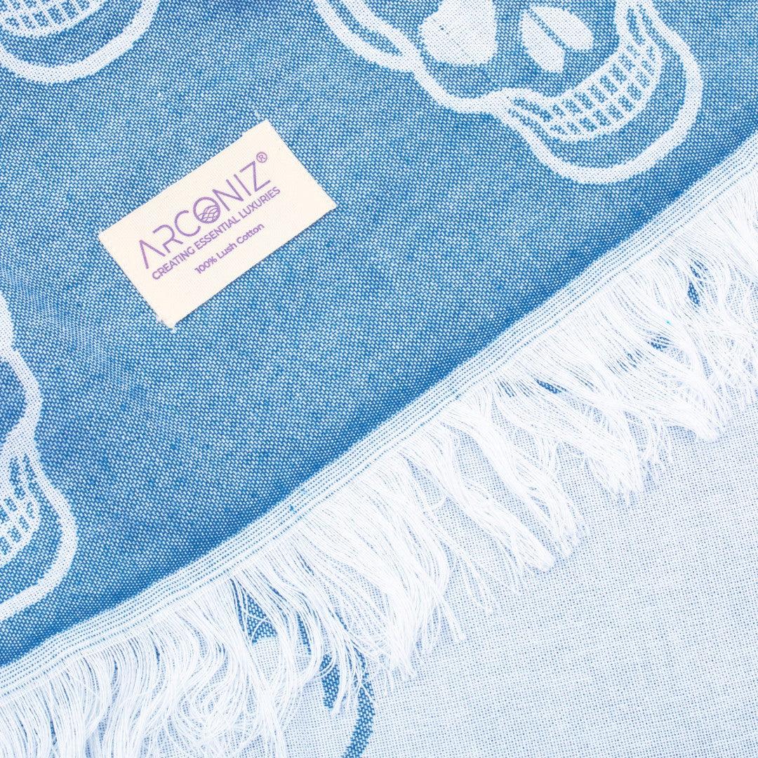 Luxurious Turkish Cotton Beach Towel - Skull Design Light Blue - B9-ZIGH-EWMD - Arconiz