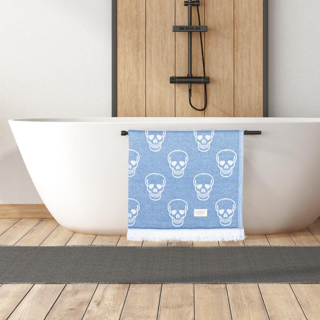 Luxurious Turkish Cotton Beach Towel - Skull Design Light Blue - B9-ZIGH-EWMD - Arconiz
