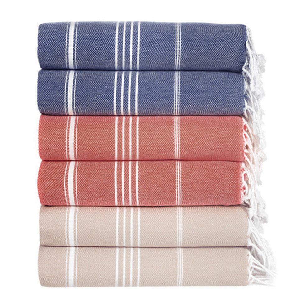 Premium Turkish Cotton Beach Towel Sultan ( Set of 6 Piece ) Blue - Dark Coral - Beige - Sul-Pest-285-95175-6S-BL-DC-BG - Arconiz