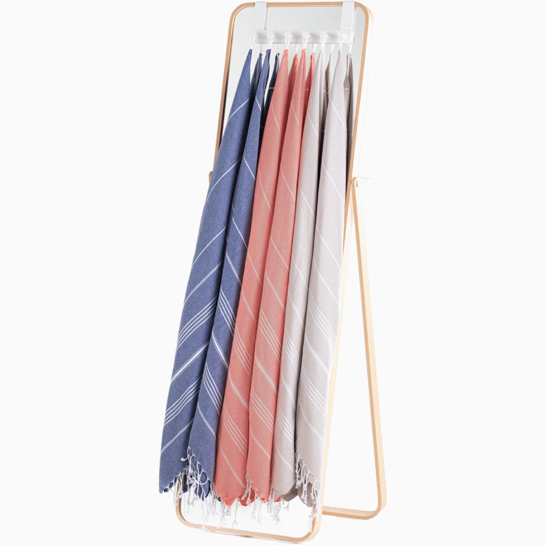 Premium Turkish Cotton Beach Towel Sultan ( Set of 6 Piece ) Blue - Dark Coral - Beige - Sul-Pest-285-95175-6S-BL-DC-BG - Arconiz