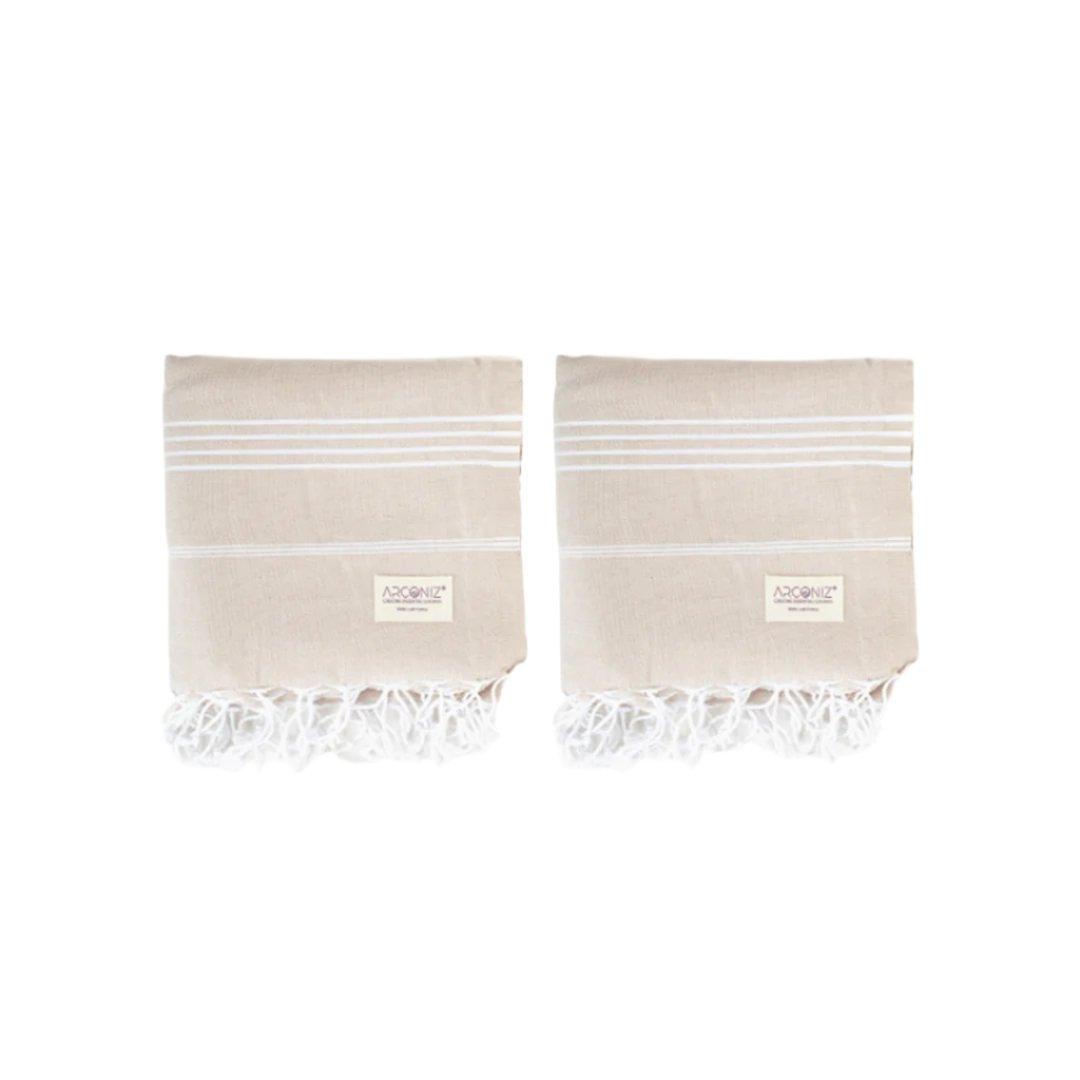 Luxurious Turkish Cotton Beach Towel Set (2 Pack) Beige - Sul-Pest-285-95175-2S-Beige - Arconiz