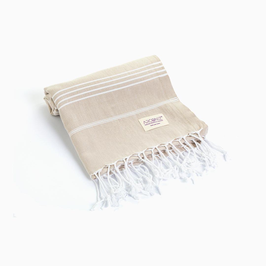 Luxurious Turkish Cotton Beach Towel Beige - 5G-0O87-9UFH - Arconiz
