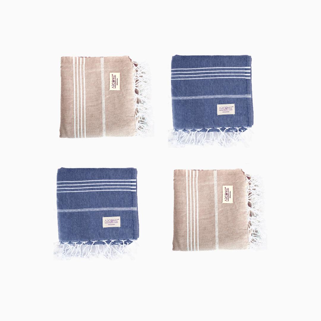 Premium Turkish Cotton Beach Towel Sultan ( Set of 4 Piece ) Blue - Beige - Sul-Pest-285-95175-4S-BL-BG - Arconiz