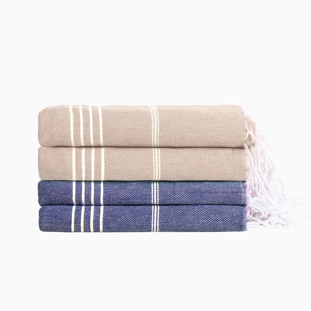 Premium Turkish Cotton Beach Towel Sultan ( Set of 4 Piece ) Blue - Beige - Sul-Pest-285-95175-4S-BL-BG - Arconiz