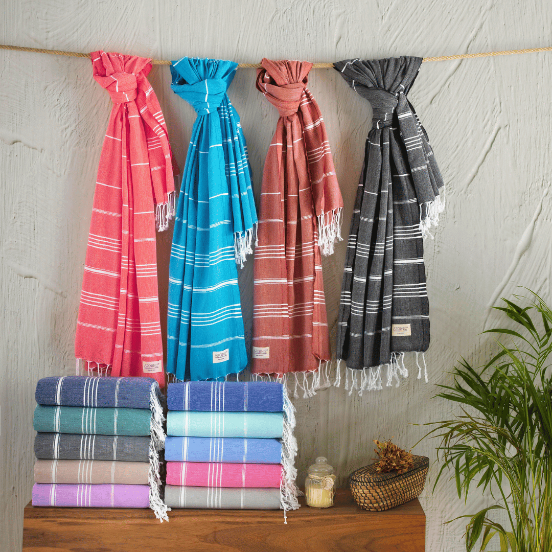 Premium Turkish Cotton Beach Towel Sultan ( Set of 4 Piece ) Blue - Beige - Sul-Pest-285-95175-4S-BL-BG - Arconiz