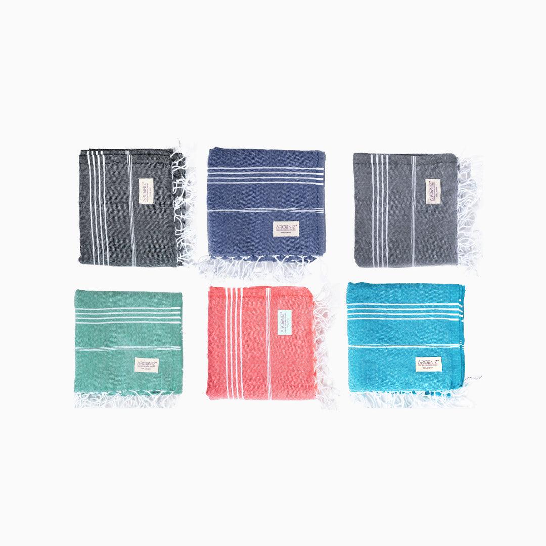 Premium Turkish Cotton Beach Towel Sultan ( Set of 6 Piece ) Blue - Black - Grey - Turquoise - Teal - Terracotta - Sul-Pest-285-95175-6S-BBKDGTQTTC - Arconiz