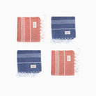Premium Turkish Cotton Beach Towel Sultan ( Set of 4 Piece ) Dark Coral - Blue - Sul-Pest-285-95175-4S-DC-BL - Arconiz