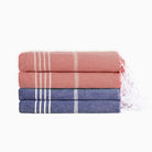 Premium Turkish Cotton Beach Towel Sultan ( Set of 4 Piece ) Dark Coral - Blue - Sul-Pest-285-95175-4S-DC-BL - Arconiz