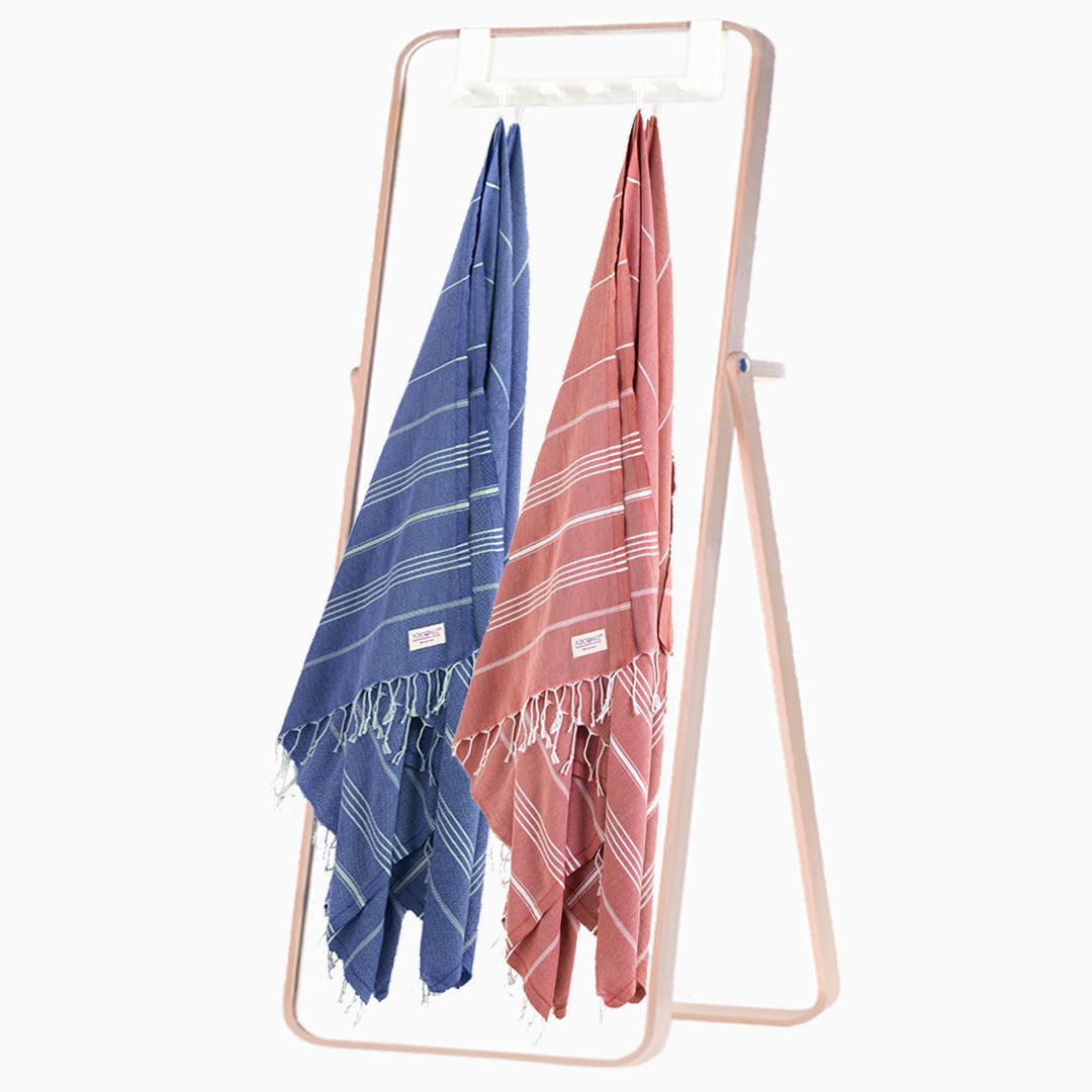 Premium Turkish Cotton Beach Towel Sultan ( Set of 4 Piece ) Dark Coral - Blue - Sul-Pest-285-95175-4S-DC-BL - Arconiz