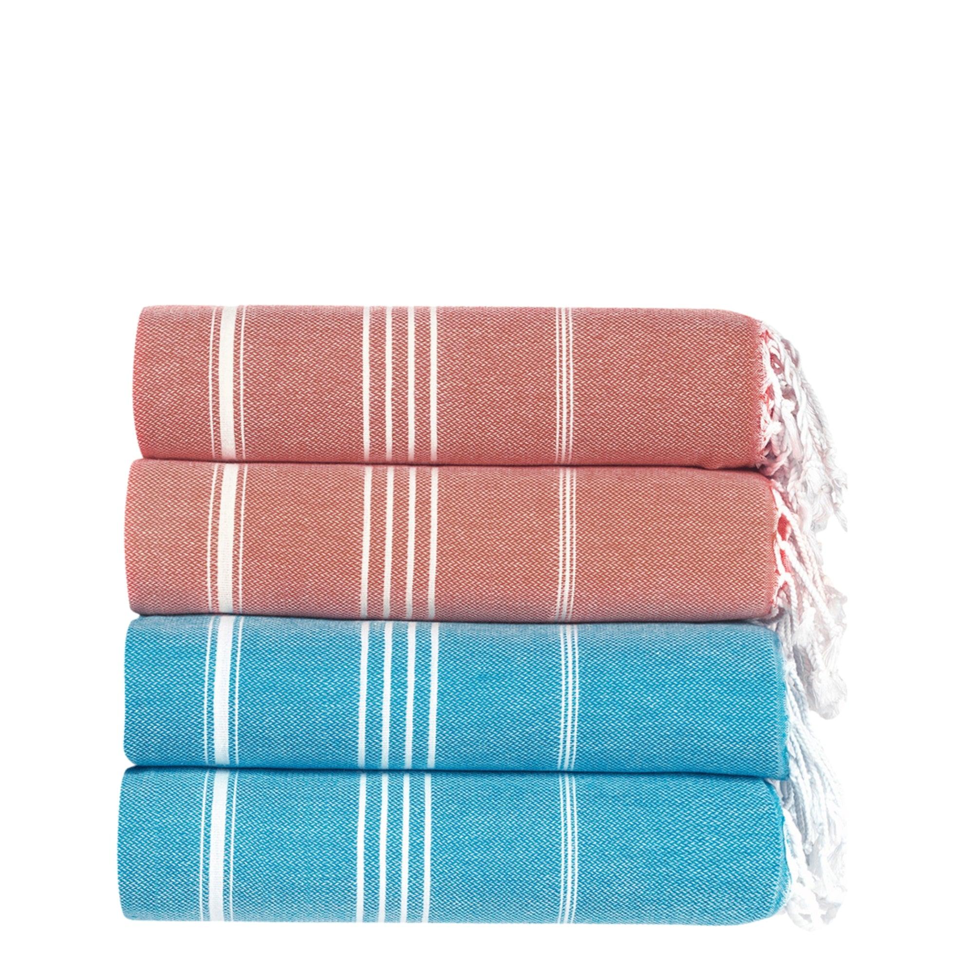 Premium Turkish Cotton Beach Towel Sultan ( Set of 4 Piece ) Turquoise - Dark Coral - BN-E5QD-SU7P - Arconiz