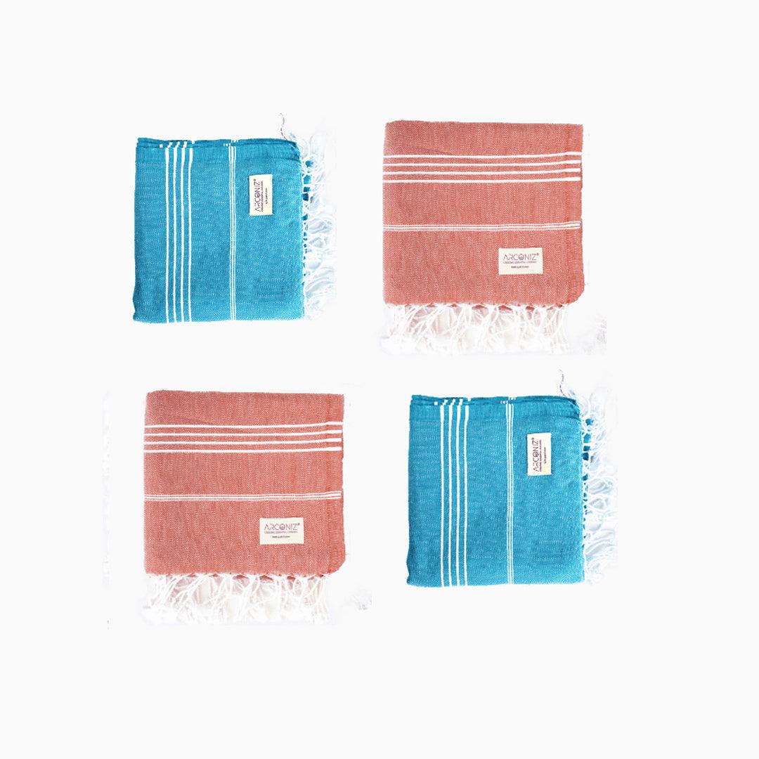 Premium Turkish Cotton Beach Towel Sultan ( Set of 4 Piece ) Turquoise - Dark Coral - BN-E5QD-SU7P - Arconiz