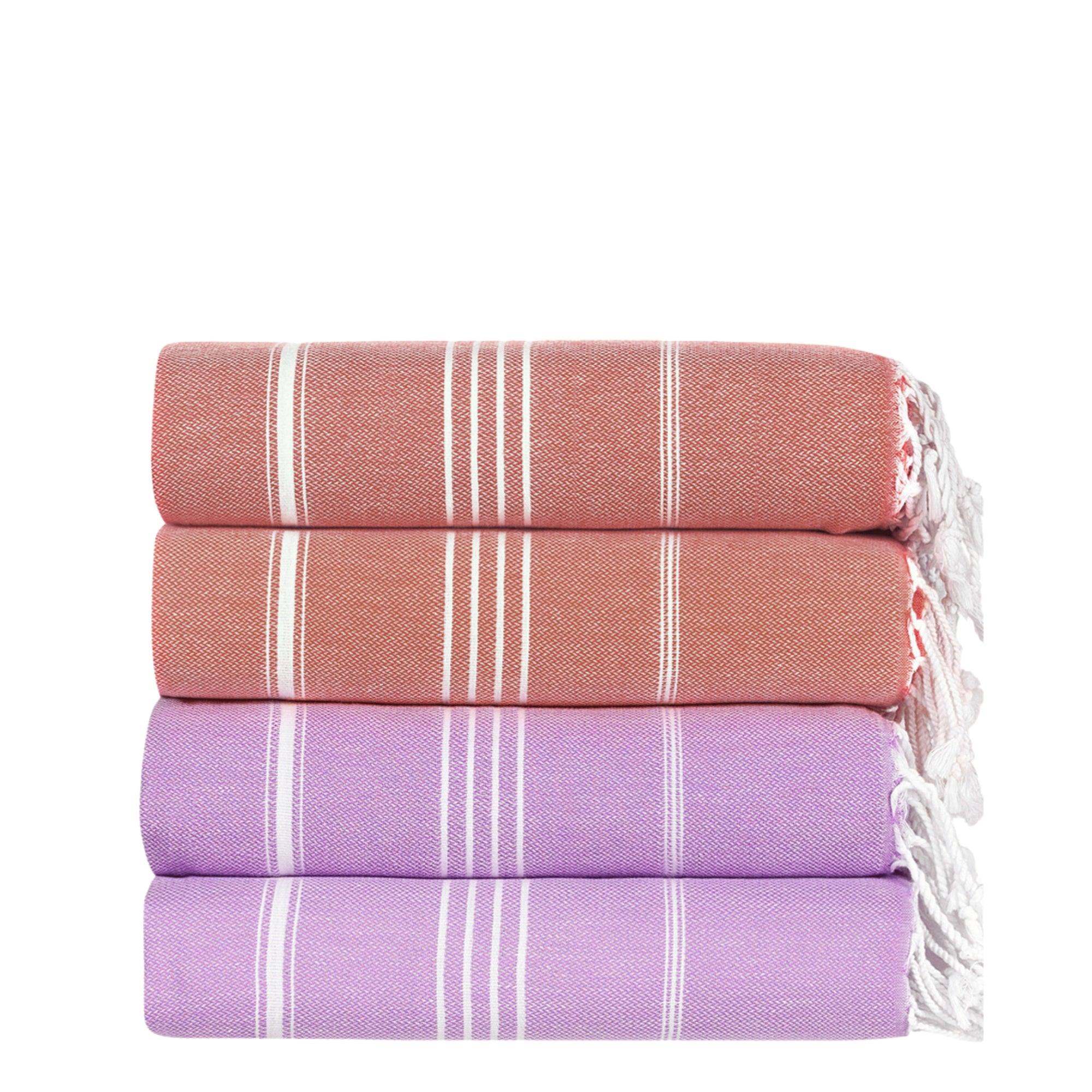 Premium Turkish Cotton Beach Towel Sultan ( Set of 4 Piece ) Purple - Dark Coral - Sul-Pest-285-95175-4S-LL-DC - Arconiz