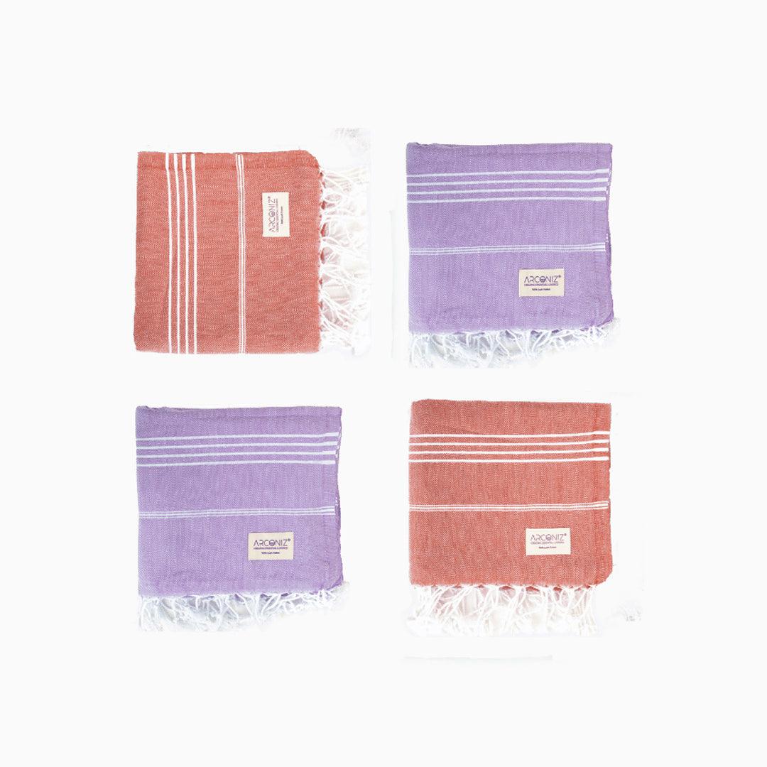Premium Turkish Cotton Beach Towel Sultan ( Set of 4 Piece ) Purple - Dark Coral - Sul-Pest-285-95175-4S-LL-DC - Arconiz