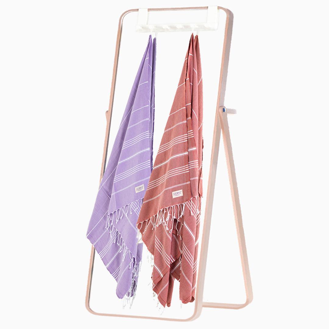 Premium Turkish Cotton Beach Towel Sultan ( Set of 4 Piece ) Purple - Dark Coral - Sul-Pest-285-95175-4S-LL-DC - Arconiz