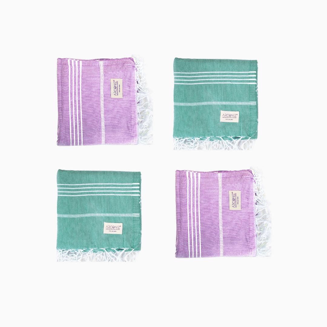 Premium Turkish Cotton Beach Towel Sultan ( Set of 4 Piece ) Purple - Teal - Sul-Pest-285-95175-4S-LL-TL - Arconiz