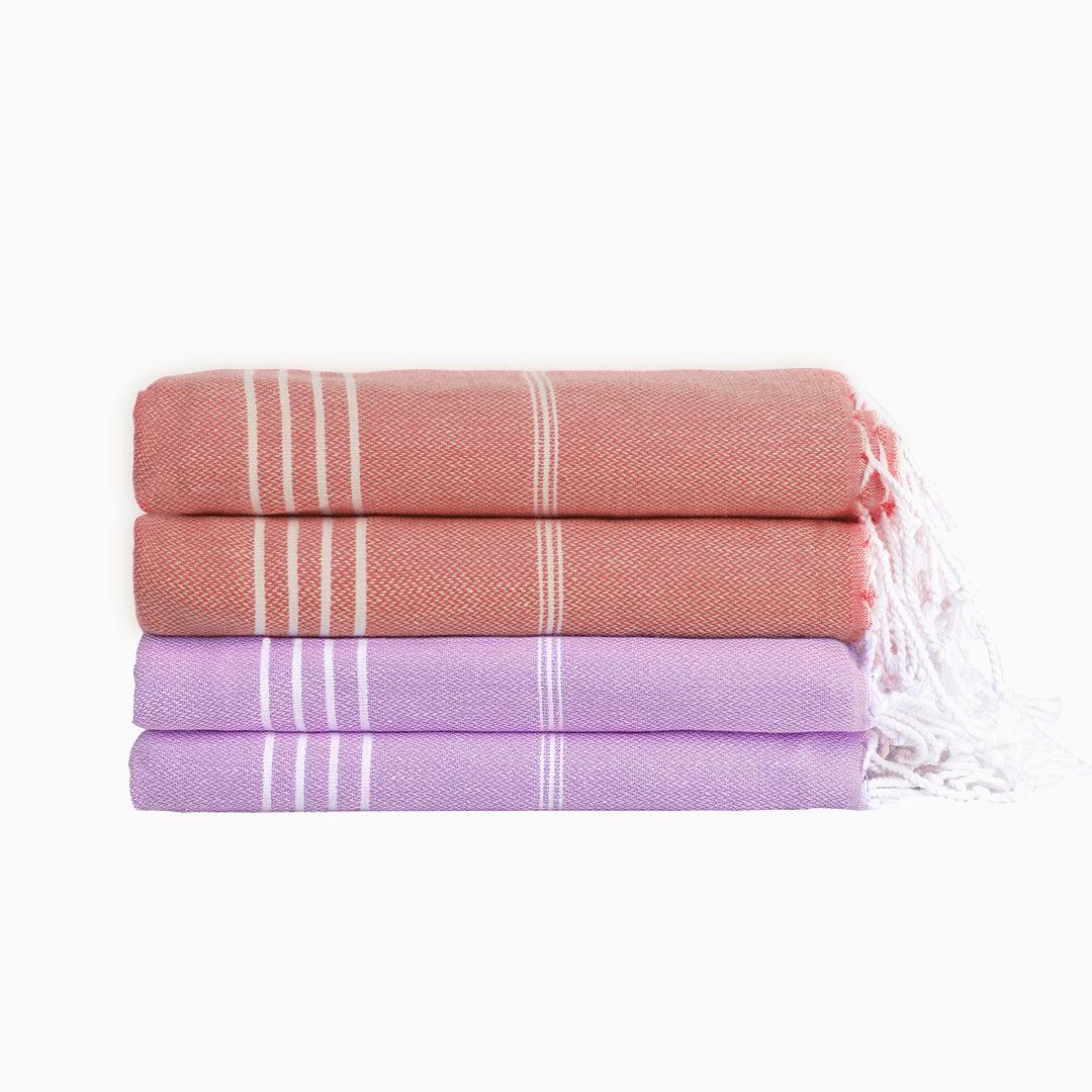 Premium Turkish Cotton Beach Towel Sultan ( Set of 4 Piece ) Purple - Dark Coral - Sul-Pest-285-95175-4S-LL-DC - Arconiz