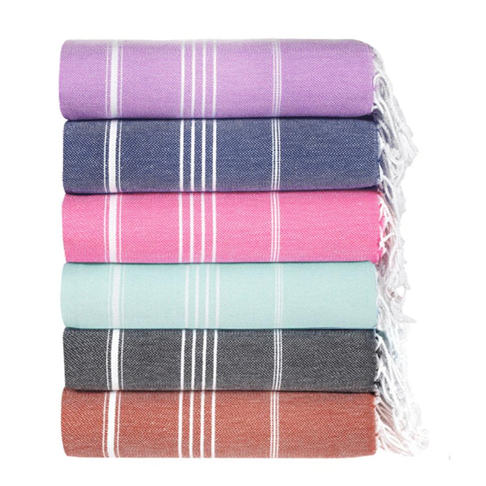 Premium Turkish Cotton Beach Towel Sultan ( Set of 6 Piece ) Pink - Black - Blue - Purple - Aqua - Coral - Sul-Pest-285-95175-6S-PBLABAQDC - Arconiz