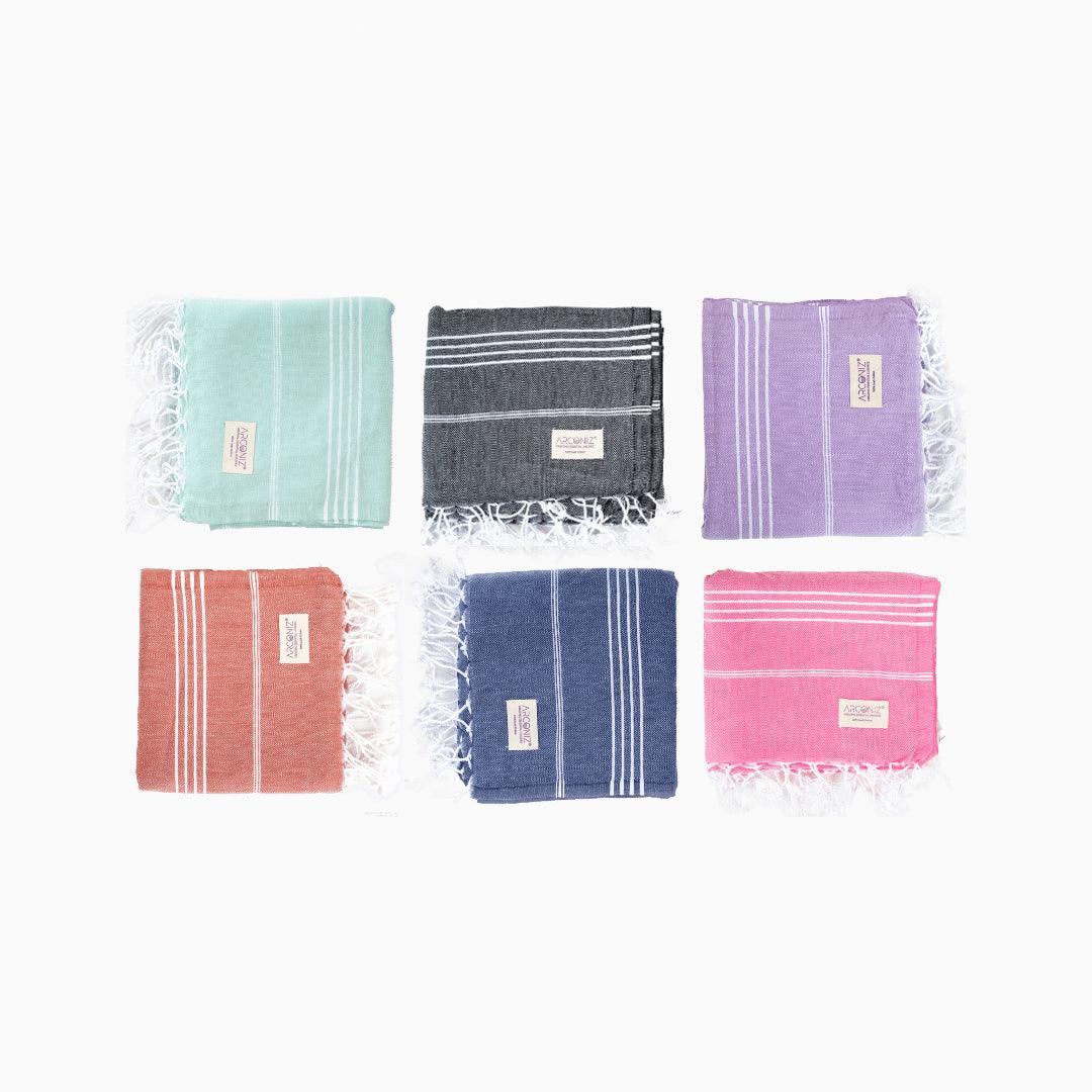 Premium Turkish Cotton Beach Towel Sultan ( Set of 6 Piece ) Pink - Black - Blue - Purple - Aqua - Coral - Sul-Pest-285-95175-6S-PBLABAQDC - Arconiz
