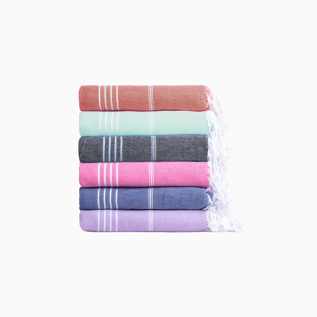Premium Turkish Cotton Beach Towel Sultan ( Set of 6 Piece ) Pink - Black - Blue - Purple - Aqua - Coral - Sul-Pest-285-95175-6S-PBLABAQDC - Arconiz
