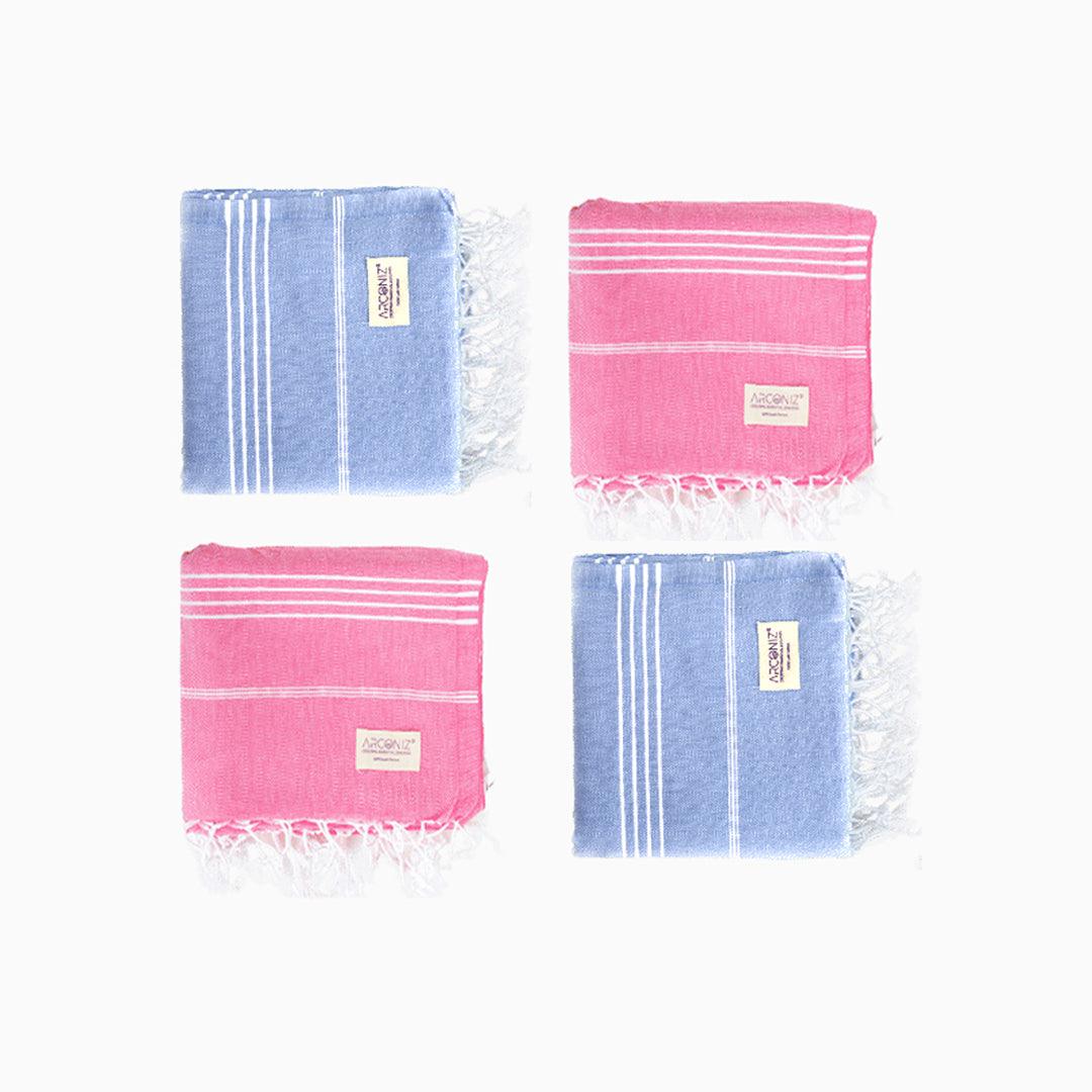 Premium Turkish Cotton Beach Towel Sultan ( Set of 4 Piece ) Light Blue - Pink - Sul-Pest-285-95175-4S-LB-PN - Arconiz