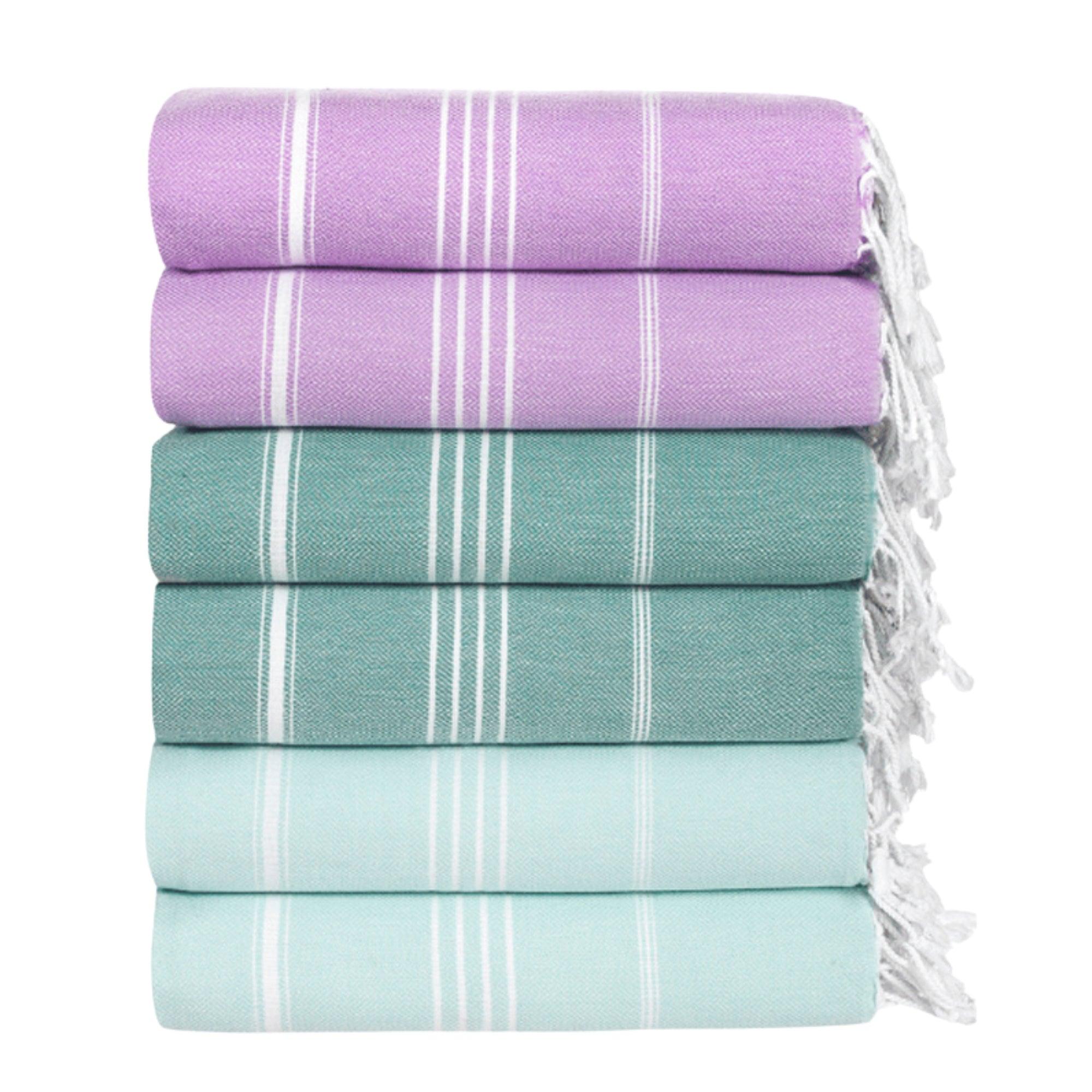 Premium Turkish Cotton Beach Towel Sultan ( Set of 6 Piece ) Purple - Teal - Aqua - Sul-Pest-285-95175-6S-LL-TL-AQ - Arconiz