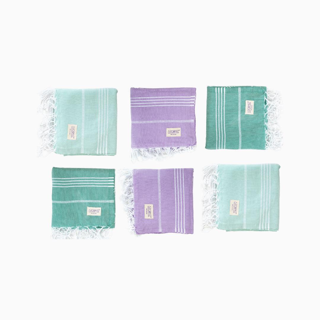 Premium Turkish Cotton Beach Towel Sultan ( Set of 6 Piece ) Purple - Teal - Aqua - Sul-Pest-285-95175-6S-LL-TL-AQ - Arconiz
