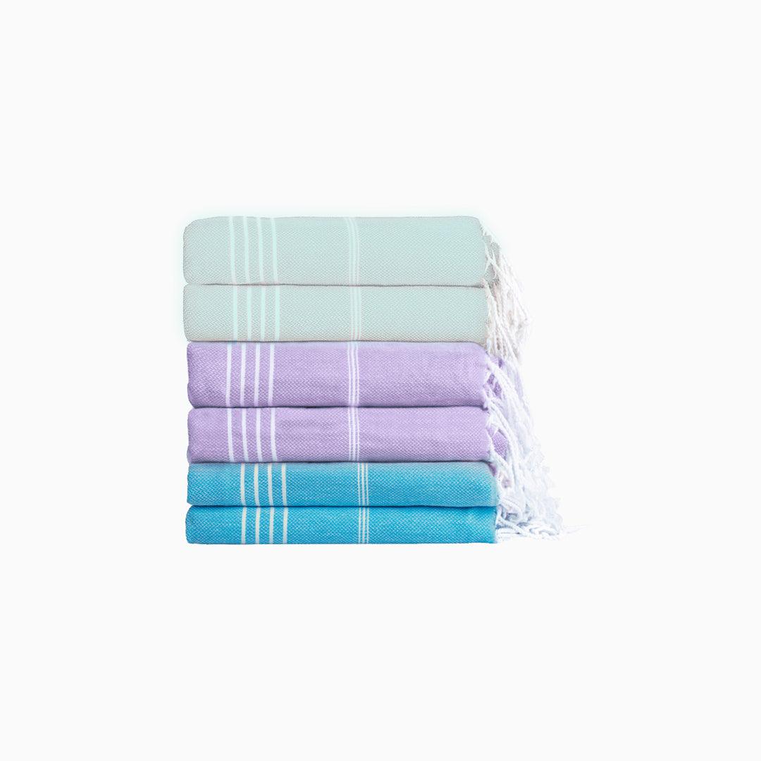 Premium Turkish Cotton Beach Towel Sultan ( Set of 6 Piece ) Purple - Teal - Aqua - Sul-Pest-285-95175-6S-LL-TL-AQ - Arconiz