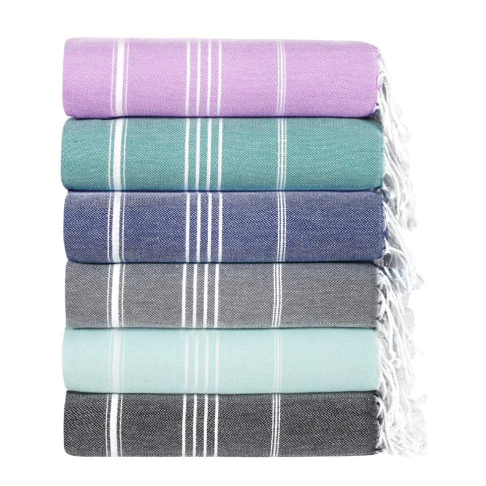 Premium Turkish Cotton Beach Towel Sultan ( Set of 6 Piece ) Purple - Teal - Blue - Grey - Aqua - Black - Sul-Pest-285-95175-6S-LTABDGAB - Arconiz