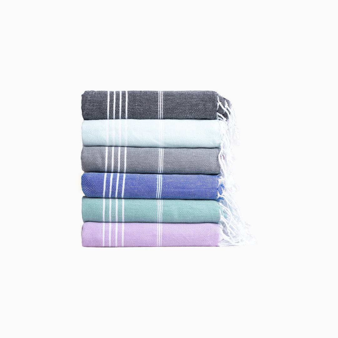 Premium Turkish Cotton Beach Towel Sultan ( Set of 6 Piece ) Purple - Teal - Blue - Grey - Aqua - Black - Sul-Pest-285-95175-6S-LTABDGAB - Arconiz