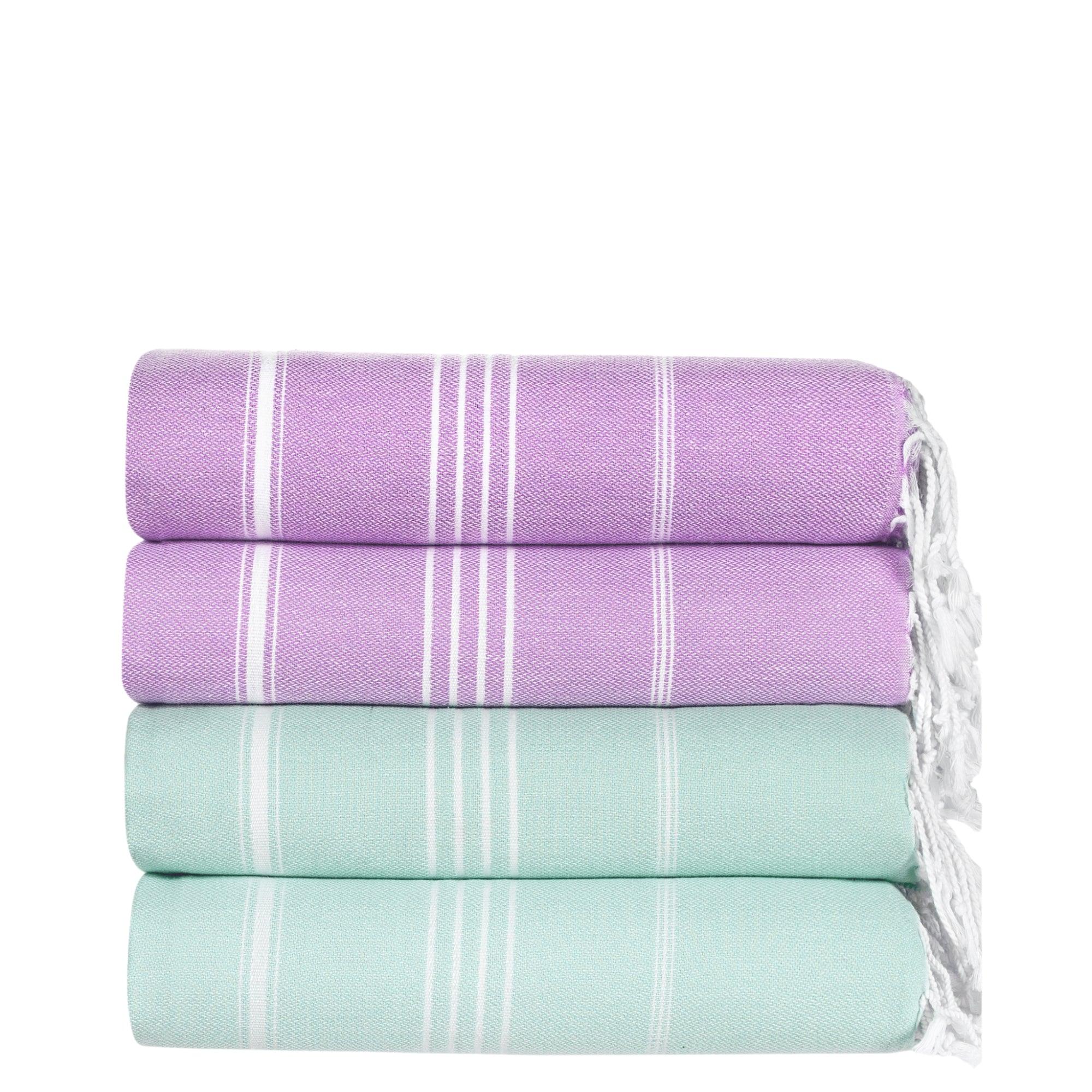 Premium Turkish Cotton Beach Towel Sultan ( Set of 4 Piece ) Aqua - Purple - Sul-Pest-285-95175-4S-AQ-LL - Arconiz