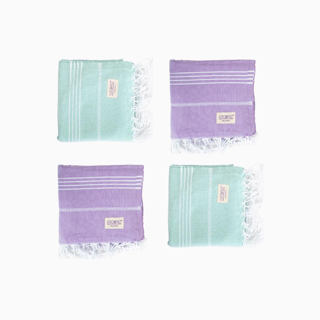 Premium Turkish Cotton Beach Towel Sultan ( Set of 4 Piece ) Aqua - Purple - Sul-Pest-285-95175-4S-AQ-LL - Arconiz