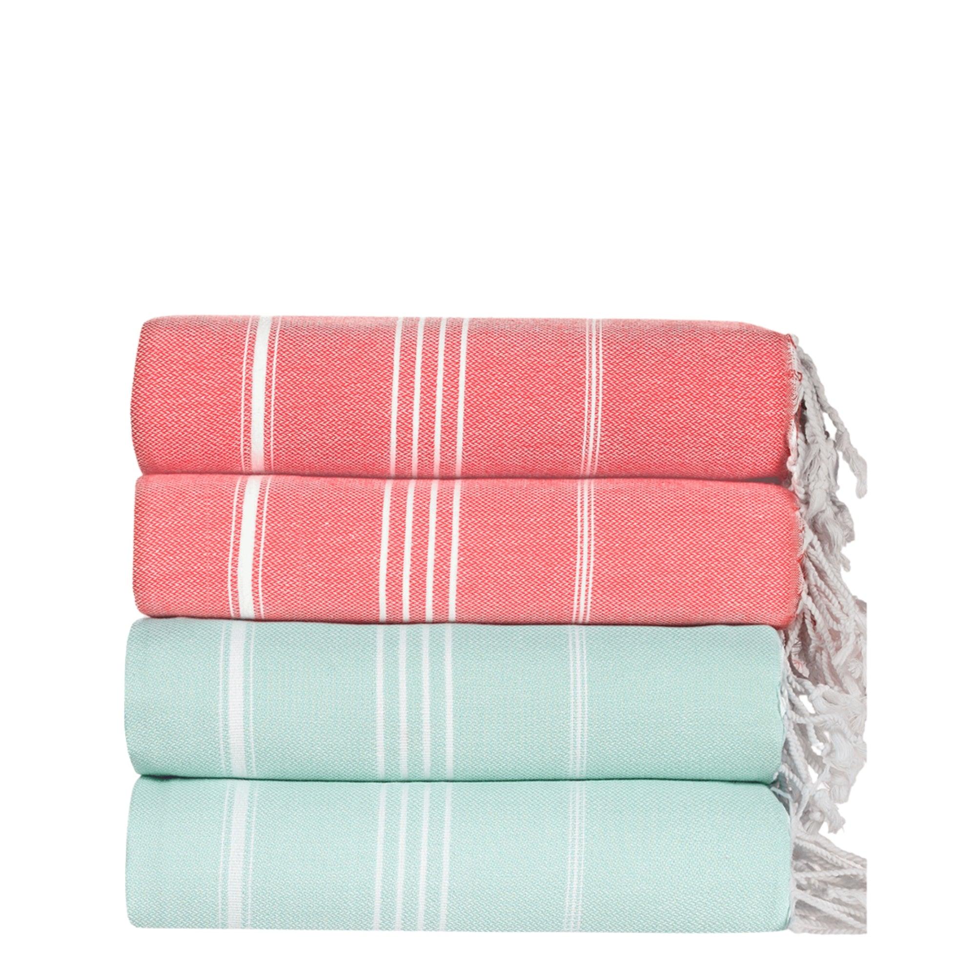 Premium Turkish Cotton Beach Towel Sultan ( Set of 4 Piece ) Aqua - Terra Cotta - Sul-Pest-285-95175-4S-AQ-TC - Arconiz