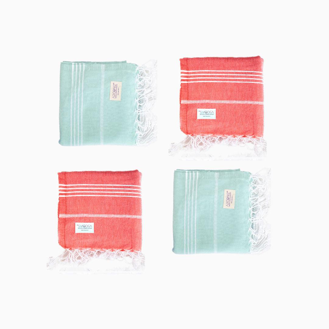Premium Turkish Cotton Beach Towel Sultan ( Set of 4 Piece ) Aqua - Terra Cotta - Sul-Pest-285-95175-4S-AQ-TC - Arconiz