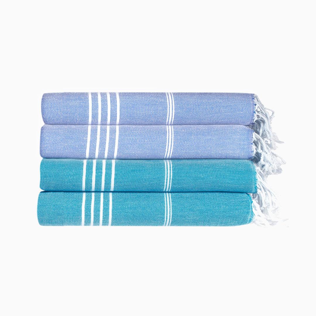 Premium Turkish Cotton Beach Towel Sultan ( Set of 4 Piece ) Turquoise - Light blue - IO-HXJF-MFI0 - Arconiz