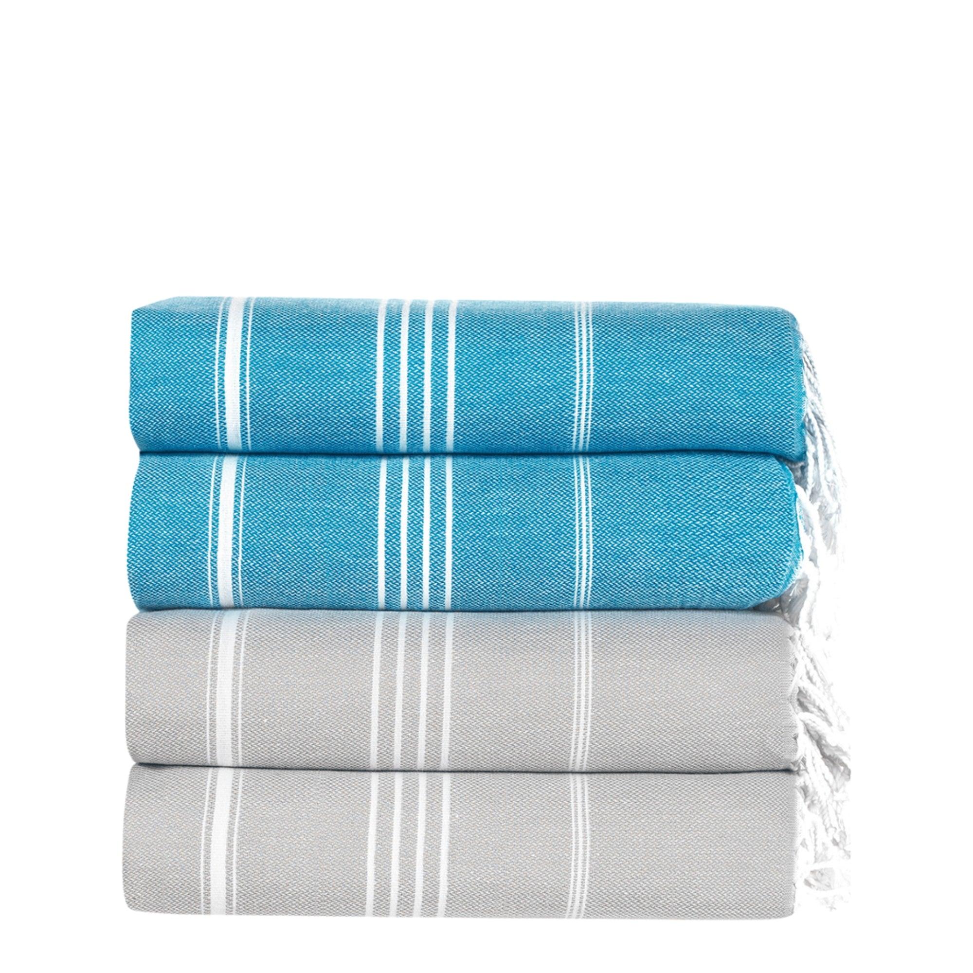 Premium Turkish Cotton Beach Towel Sultan ( Set of 4 Piece ) Turquoise - Light Grey - Sul-Pest-285-95175-4S-TQ-LG - Arconiz