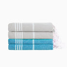 Premium Turkish Cotton Beach Towel Sultan ( Set of 4 Piece ) Turquoise - Light Grey - Sul-Pest-285-95175-4S-TQ-LG - Arconiz