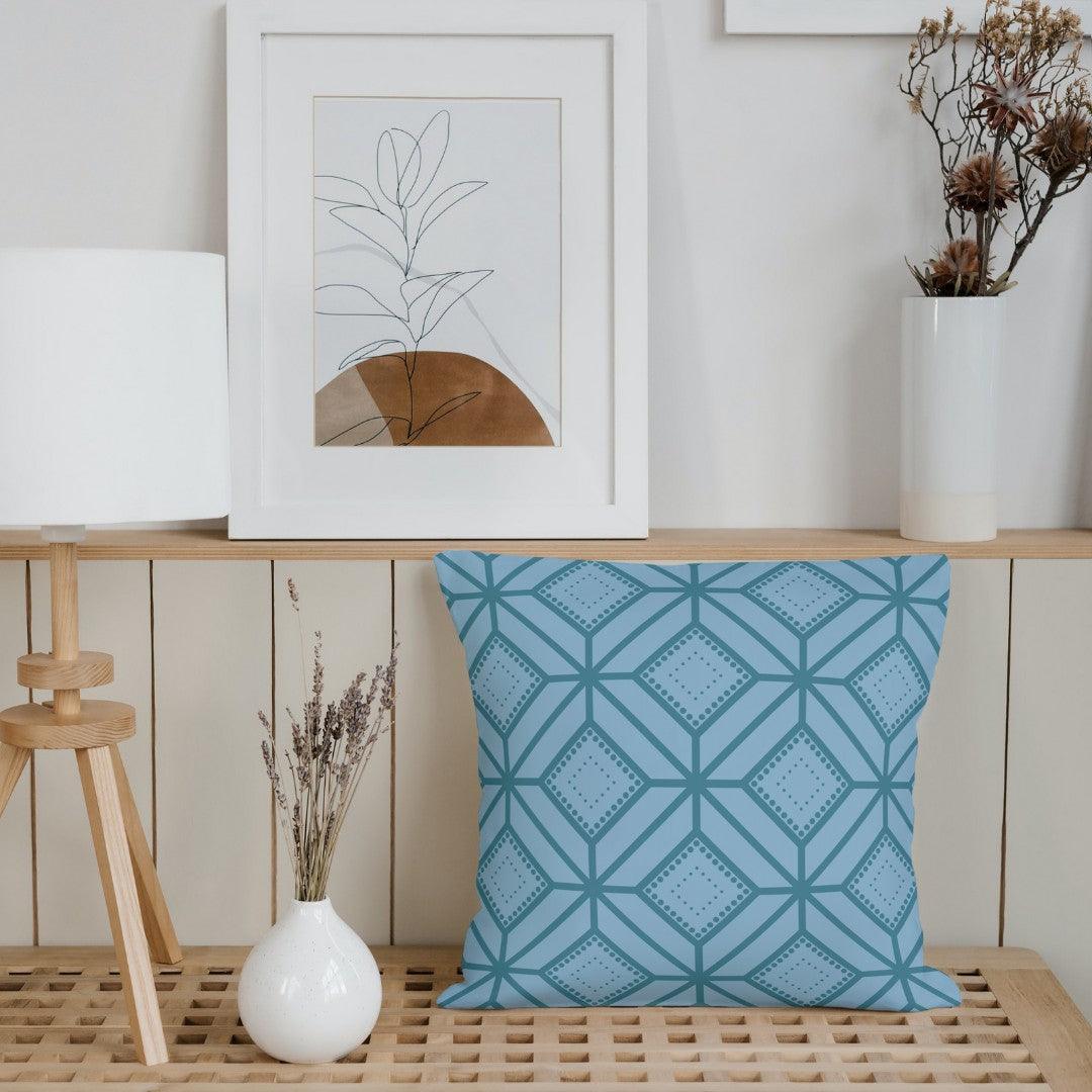 Blue Geometric Cotton Pillow Covers - THR-COVER-BLU-18.18-1.FLO.2 - Arconiz