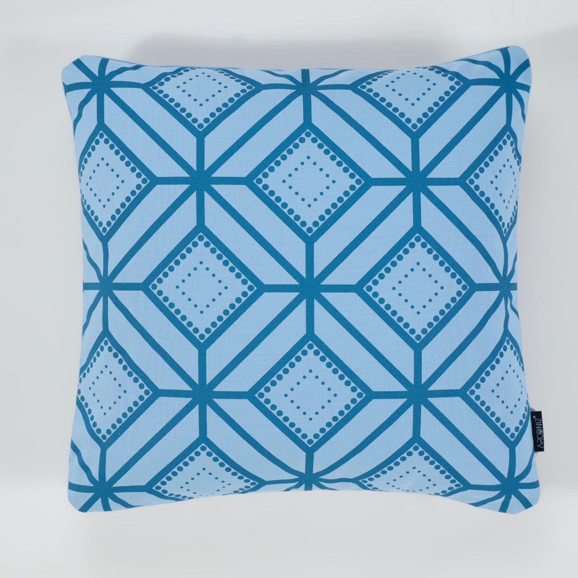 Blue Geometric Cotton Pillow Covers - THR-COVER-BLU-18.18-1.FLO.2 - Arconiz