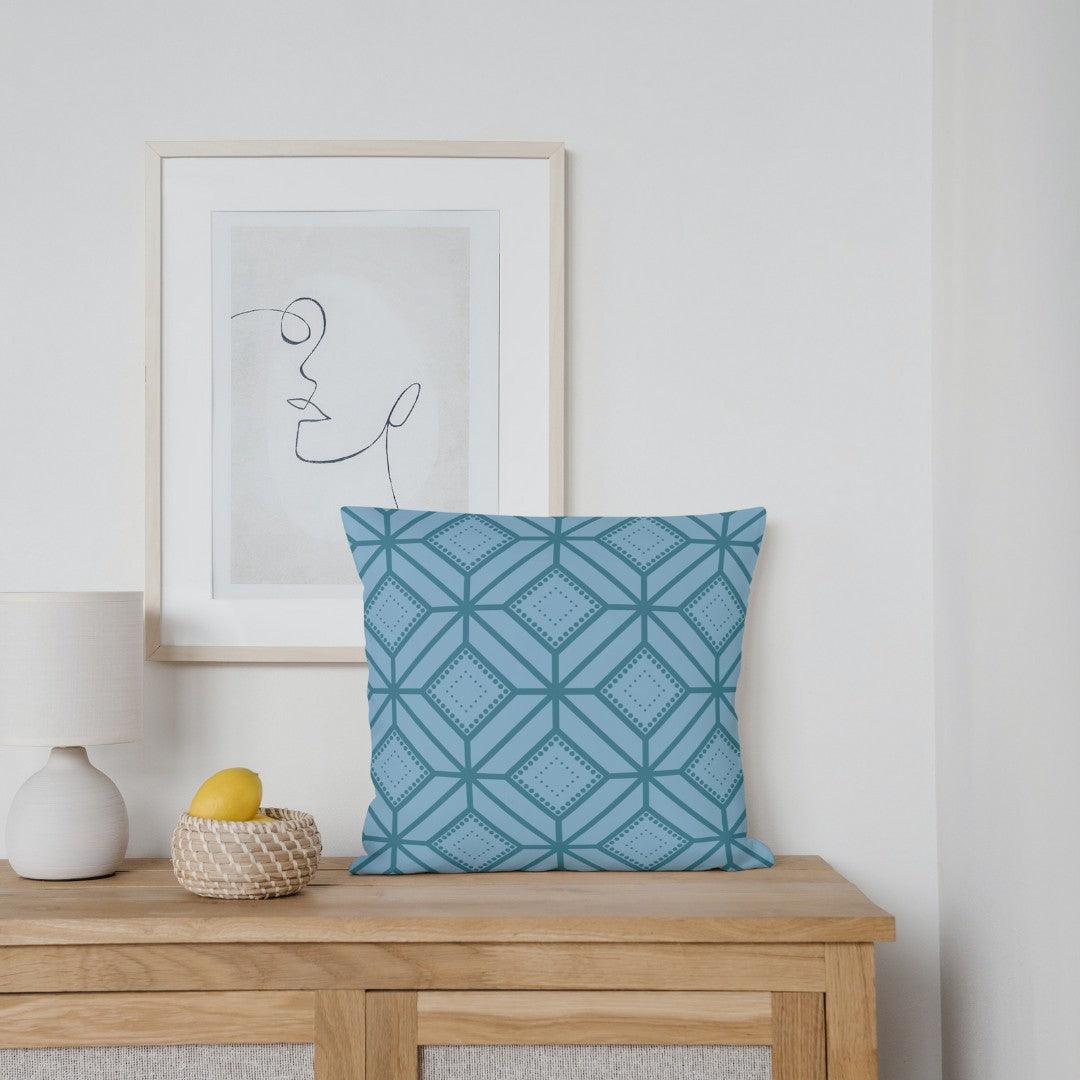 Blue Geometric Cotton Pillow Covers - THR-COVER-BLU-18.18-1.FLO.2 - Arconiz