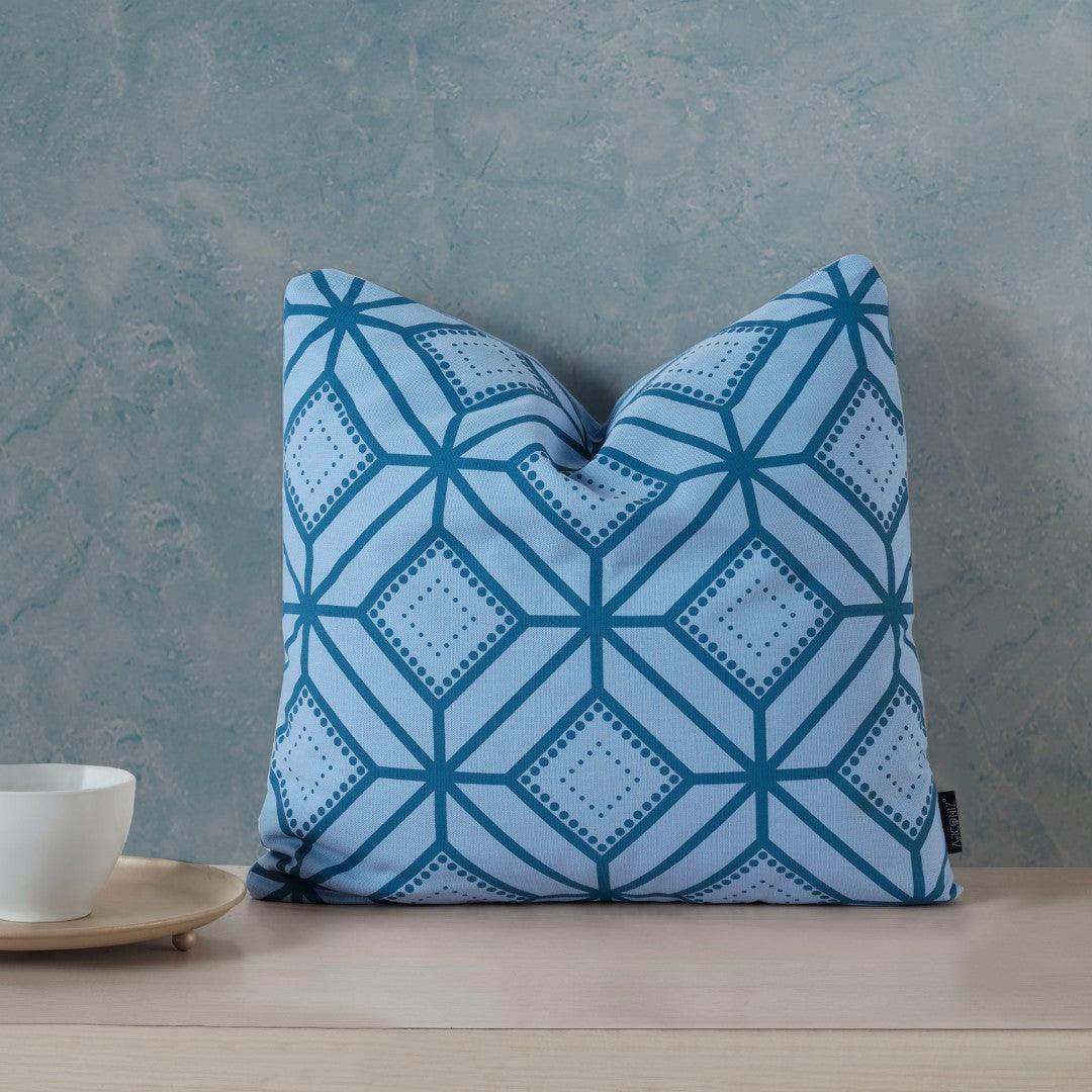 Blue Geometric Cotton Pillow Covers - THR-COVER-BLU-18.18-1.FLO.2 - Arconiz