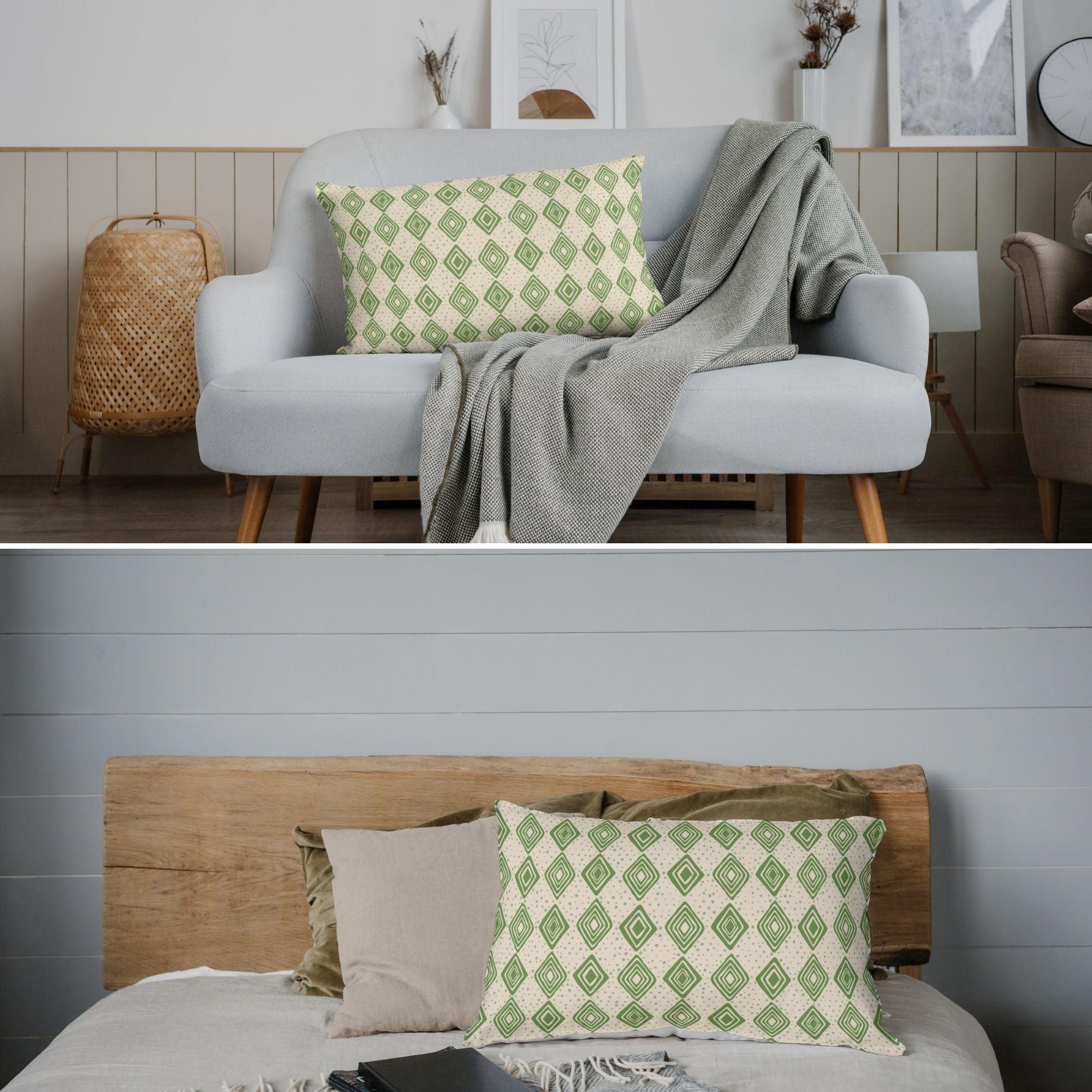 Diamond Pattern Green Pillow Covers - THR-COVER-GRE-12.20-2.GEO.2 - Arconiz