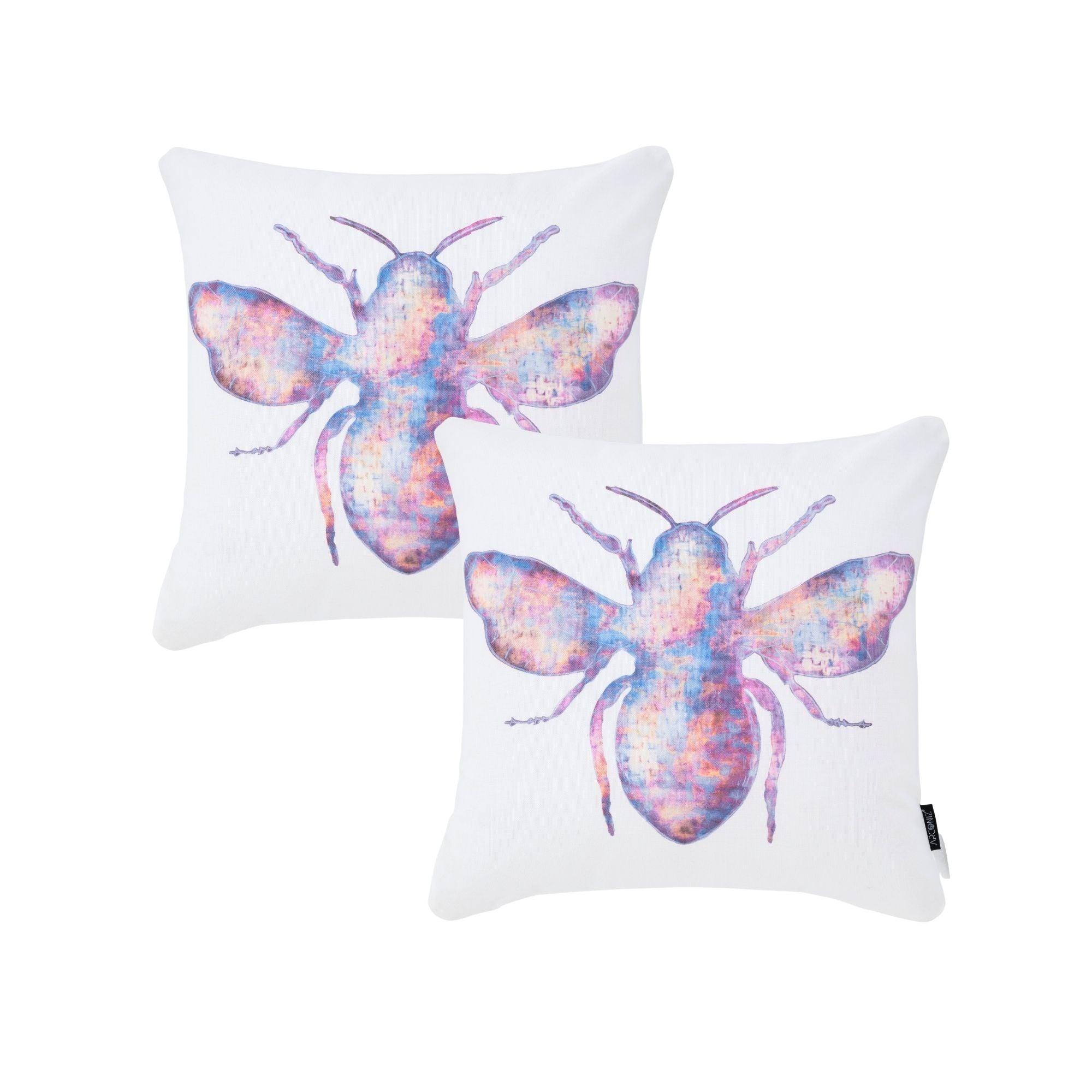 Bee Illustration Pillow Cotton Pillow Covers - THR-COVER-WHI-18.18-1.FLY.2 - Arconiz