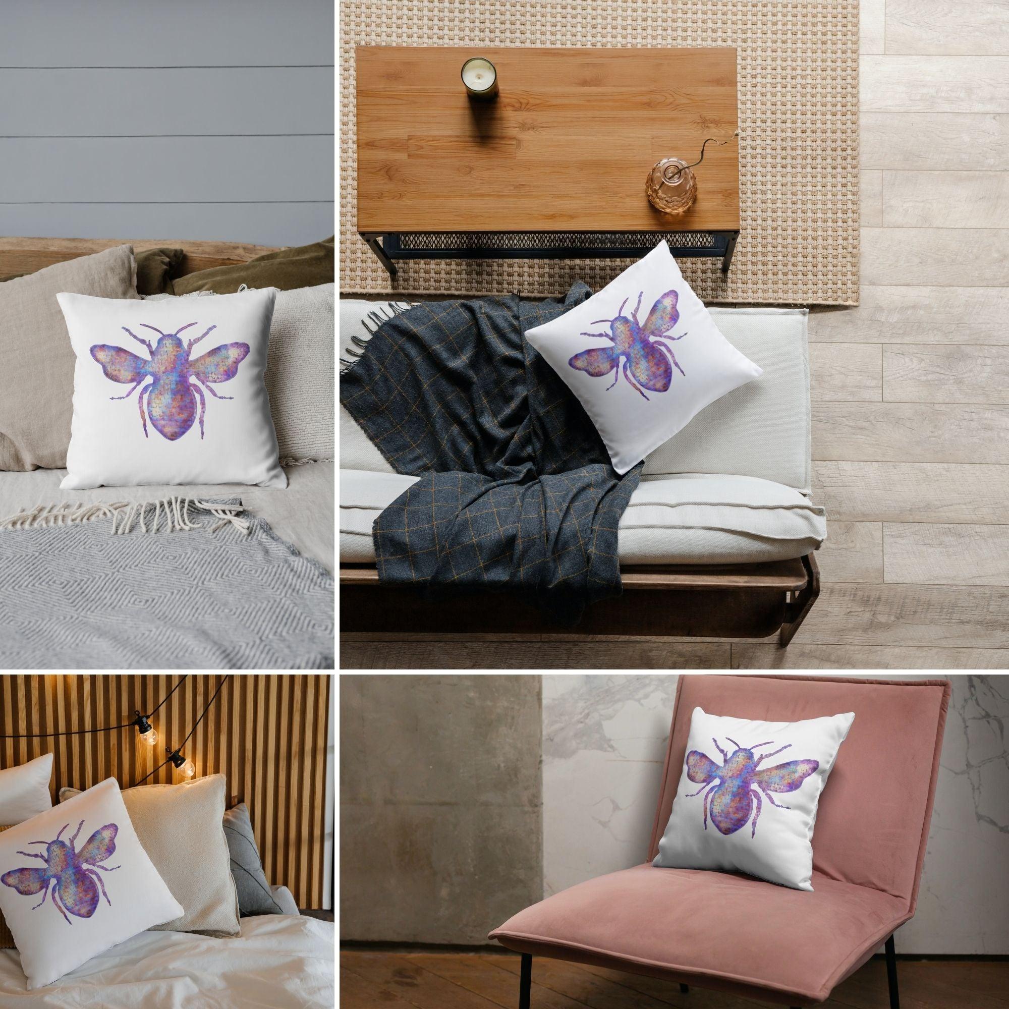 Bee Illustration Pillow Cotton Pillow Covers - THR-COVER-WHI-18.18-1.FLY.2 - Arconiz