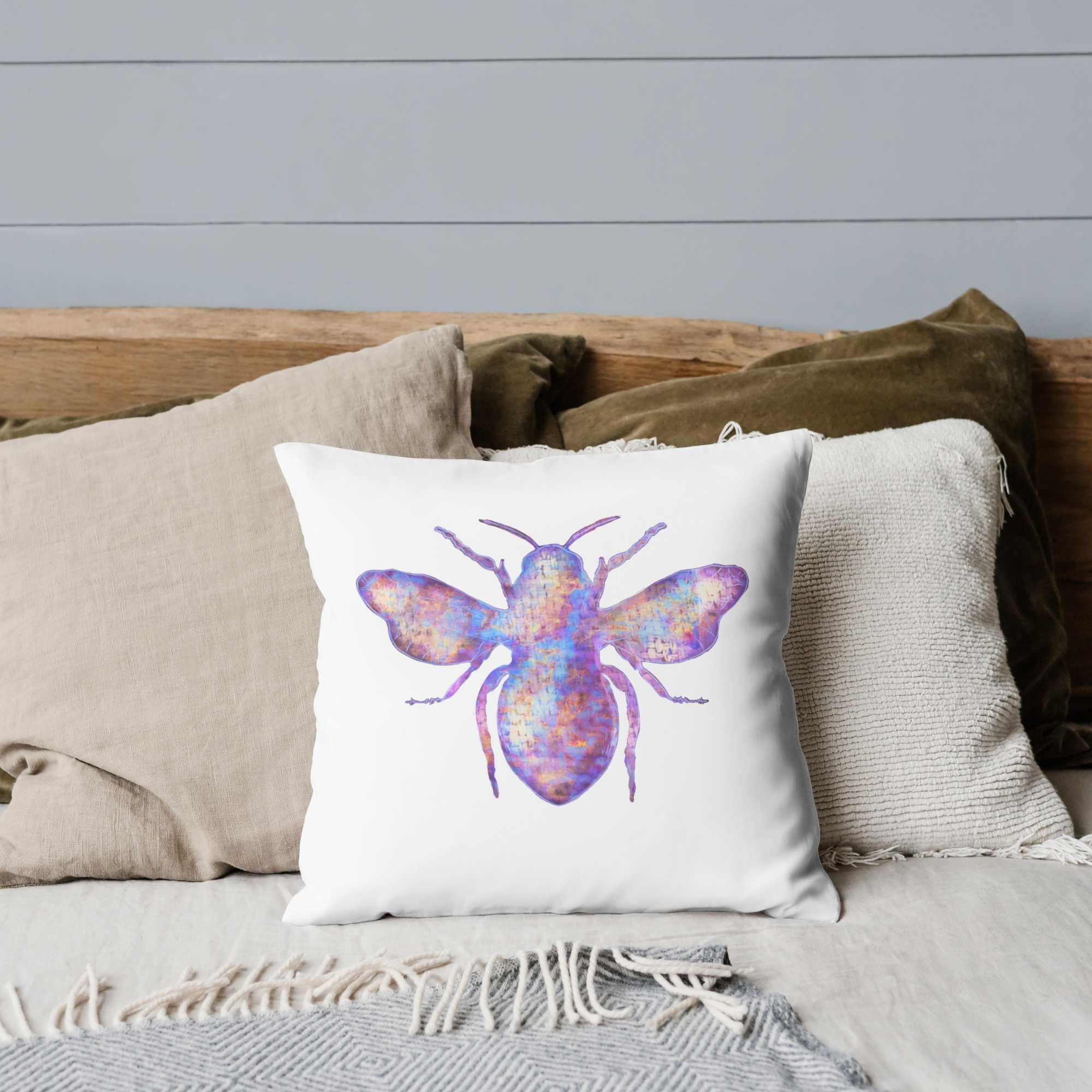 Bee Illustration Pillow Cotton Pillow Covers - THR-COVER-WHI-18.18-1.FLY.2 - Arconiz