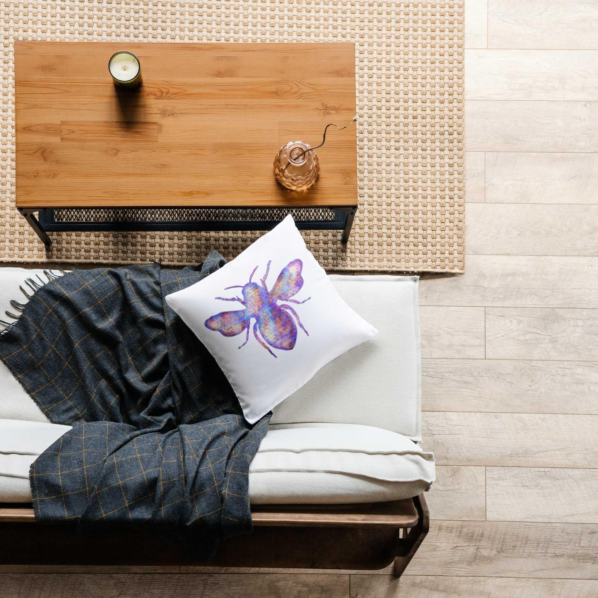 Bee Illustration Pillow Cotton Pillow Covers - THR-COVER-WHI-18.18-1.FLY.2 - Arconiz