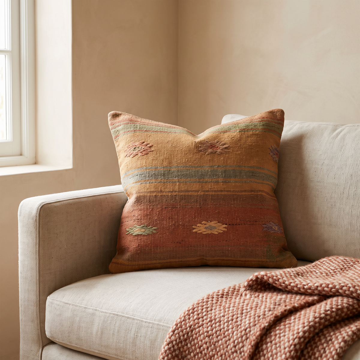 Rust Southwestern Stripe Pillow Cover 20x20 - living room - K-0066