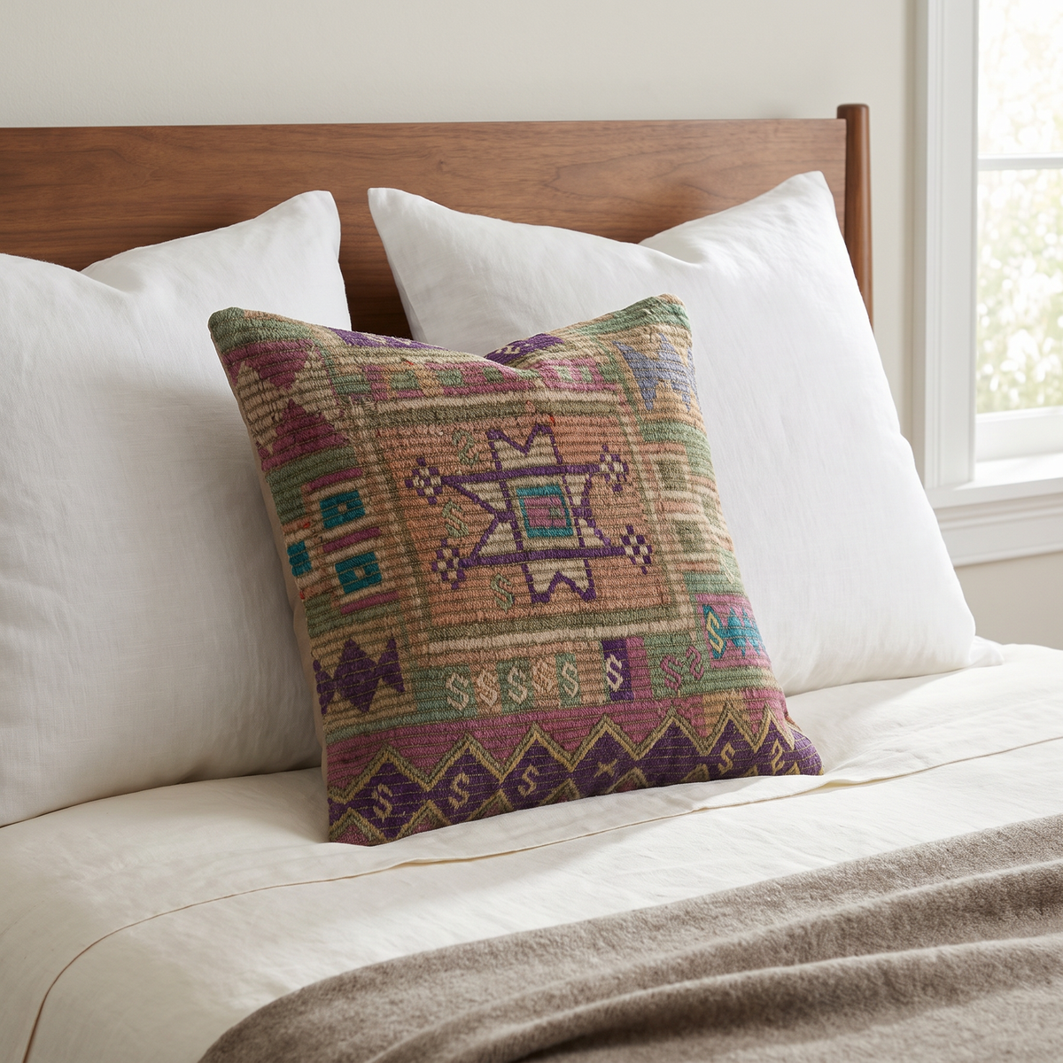 Purple Boho Geometric Pillow Cover 20x20 - bedroom - L-0027